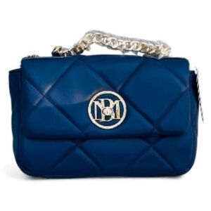 Badgley Mischka NWT Navy Quilted Bag with Gold Chain